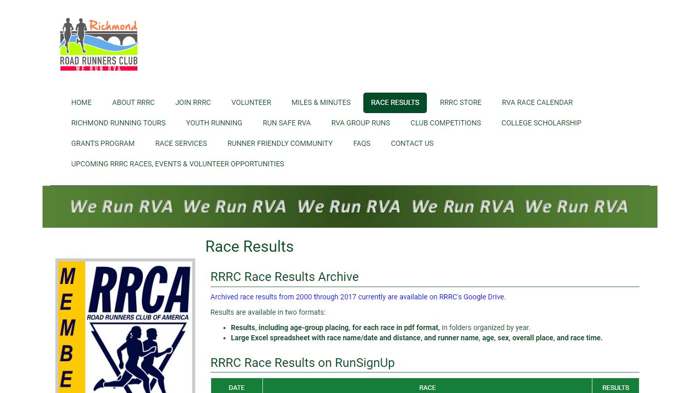 Richmond Road Runners Club - We Run RVA | Race Results - RRRC